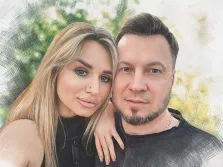 Портрет карандашом пары, мужчина и женщина рядом на светлом фоне